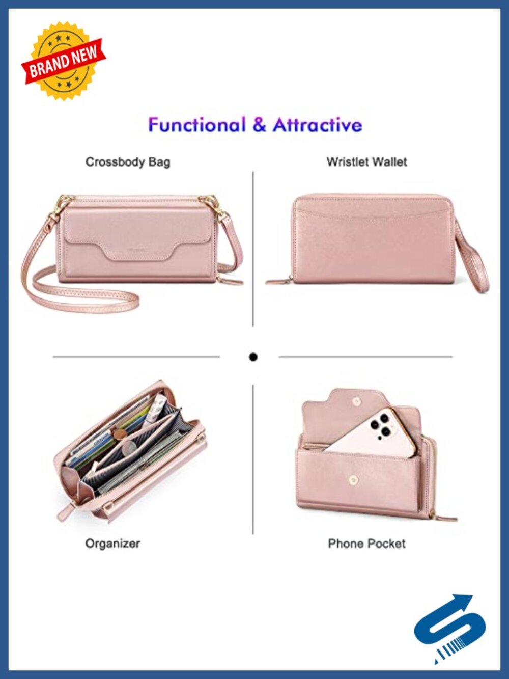 RFID Blocking Wristlet Wallet Crossbody Clutch with Cell Phone Pocket - Picture 2 of 6